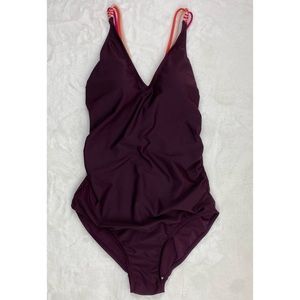 NWT Kona Sol Womens Bathing Suit Size XL One Piece Purple Strappy Back Macramé